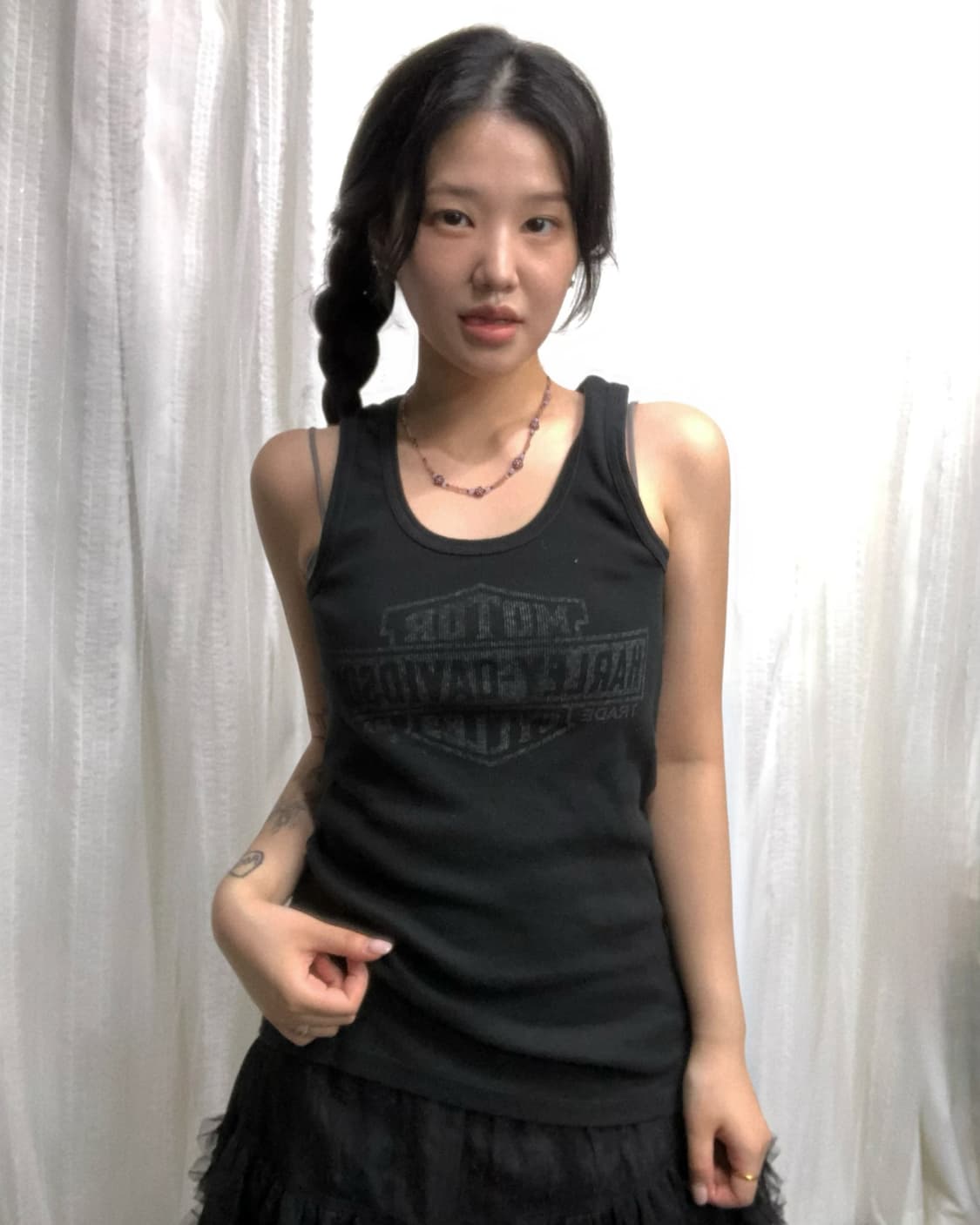 할리데이비슨 00‘s Y2K 블랙 로고 슬리브리스 상품이미지1
