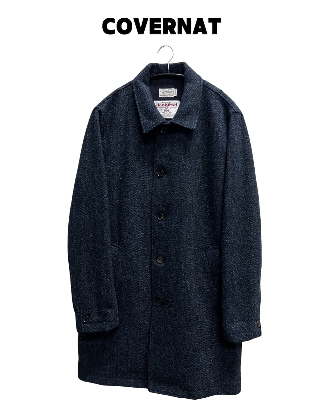 (XL) 커버낫 해리스트위드 해링본 체스터필드 코트 네이비 상품이미지1