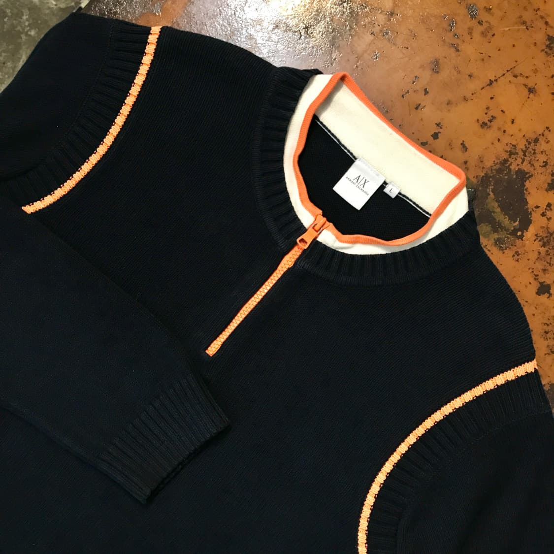 아르마니 익스체인지 블랙네이비 코튼 반집업 풀오버 남성 105 상품이미지3