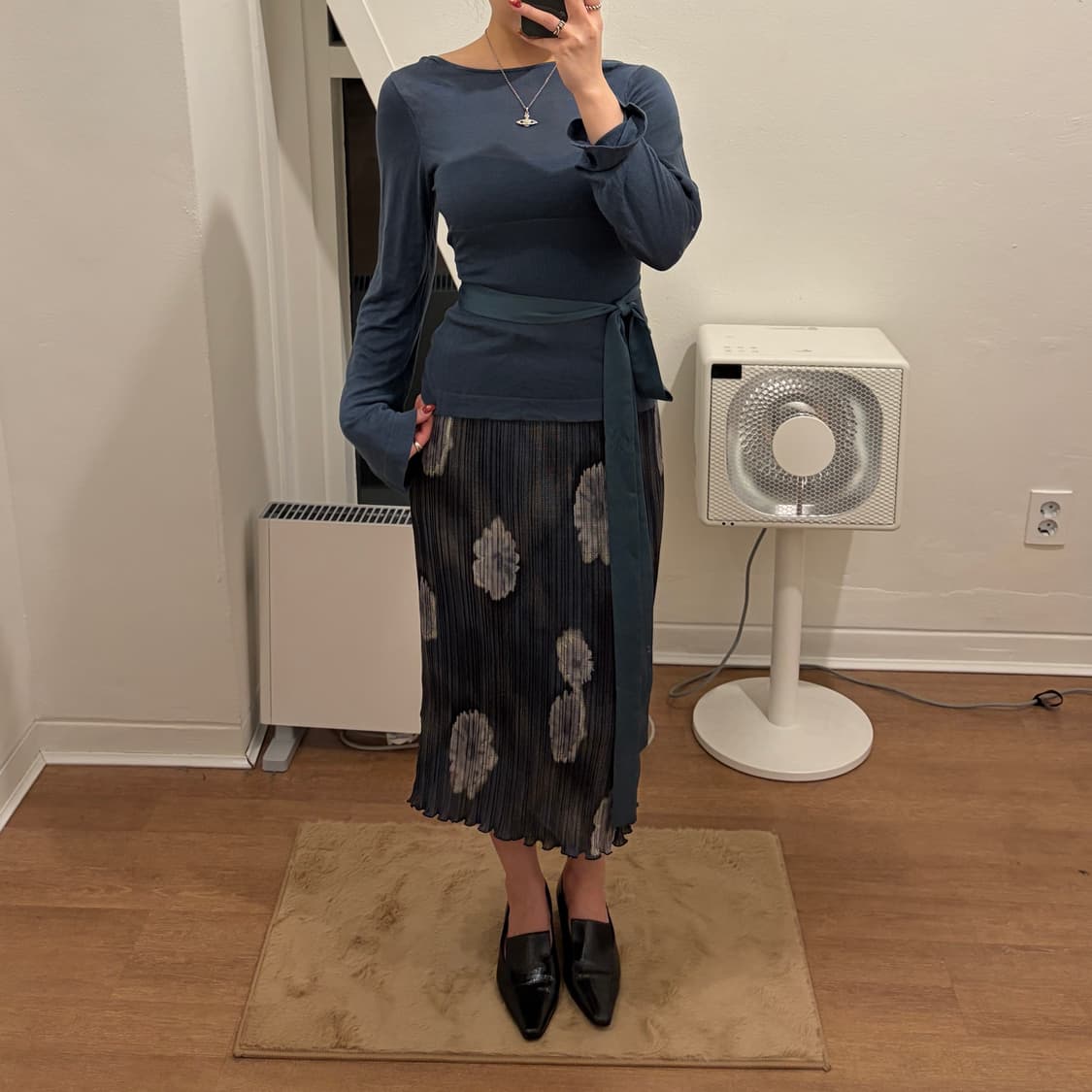 플로럴 플리츠 미디 스커트 상품이미지4