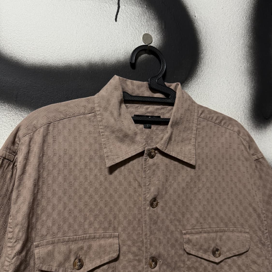 VTG 빈티지 브라운 자수 모노그램 풀 패턴 더블포켓 반팔 셔츠 상품이미지3