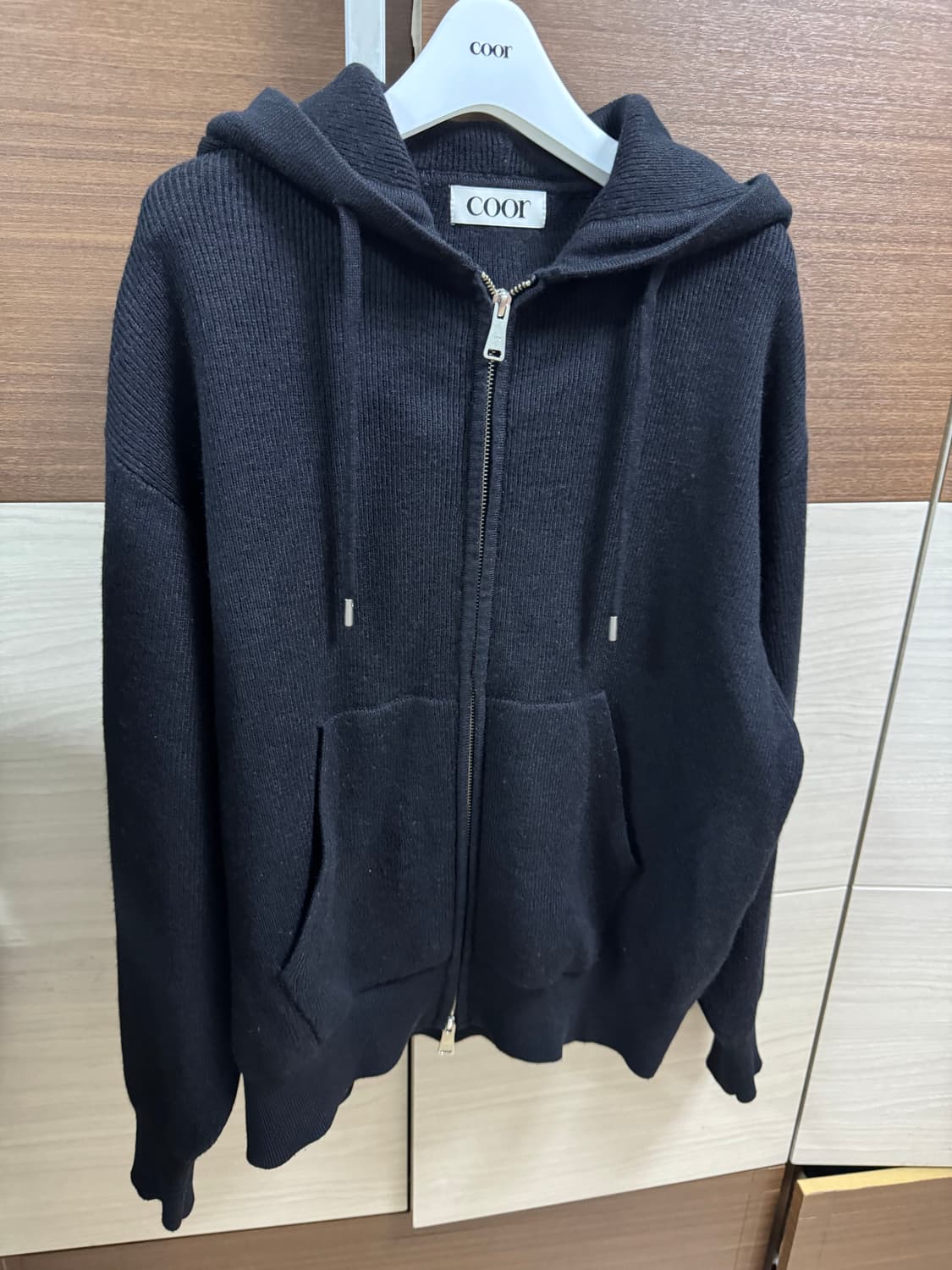 쿠어 에센셜 니트 후드 집업 블랙 M 상품이미지1