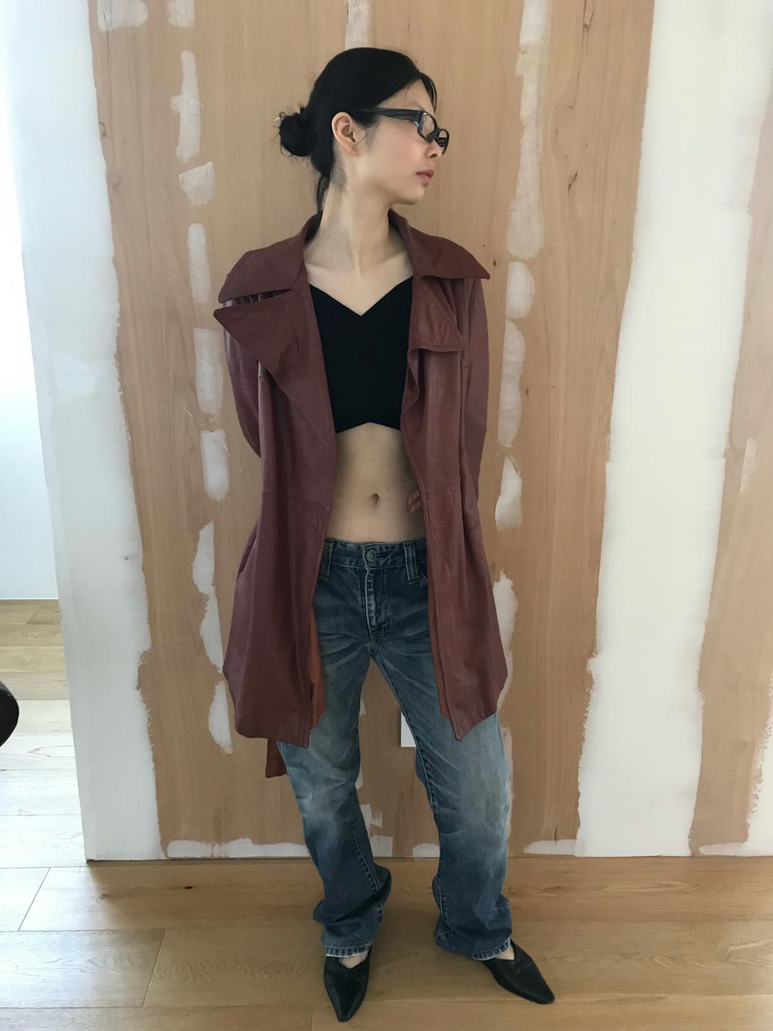 vintage burgundy belt leather jacket 상품이미지1