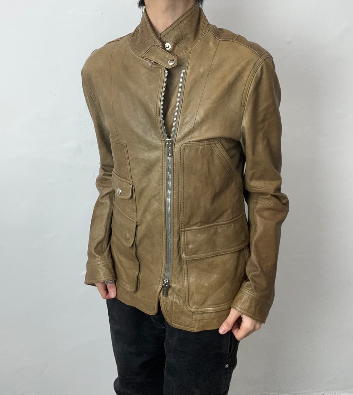 Lambskin Asymmetric Zip Leather Jacket  상품이미지2