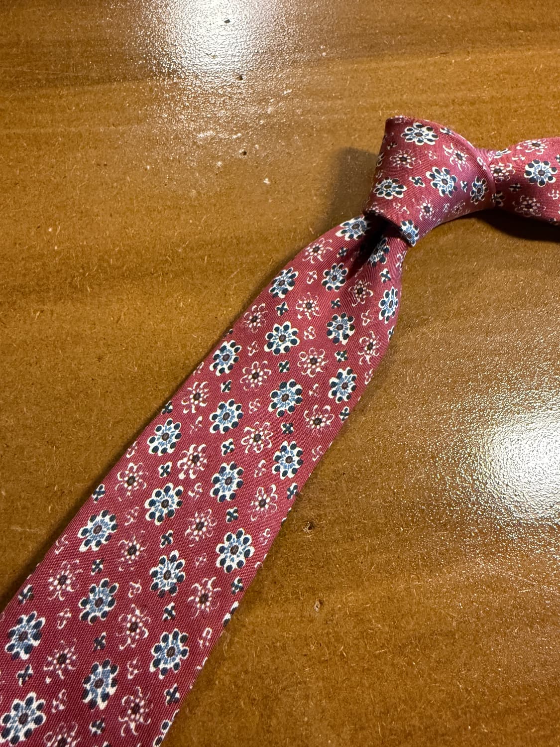 에르메스 플라워 잔패턴 실크 넥타이 버건디 상품이미지4