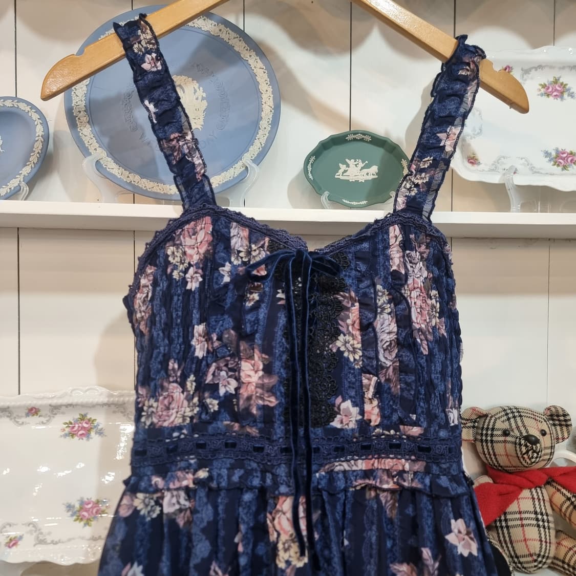 (액시즈팜) 네이비 플라워 쉬폰 원피스 상품이미지5