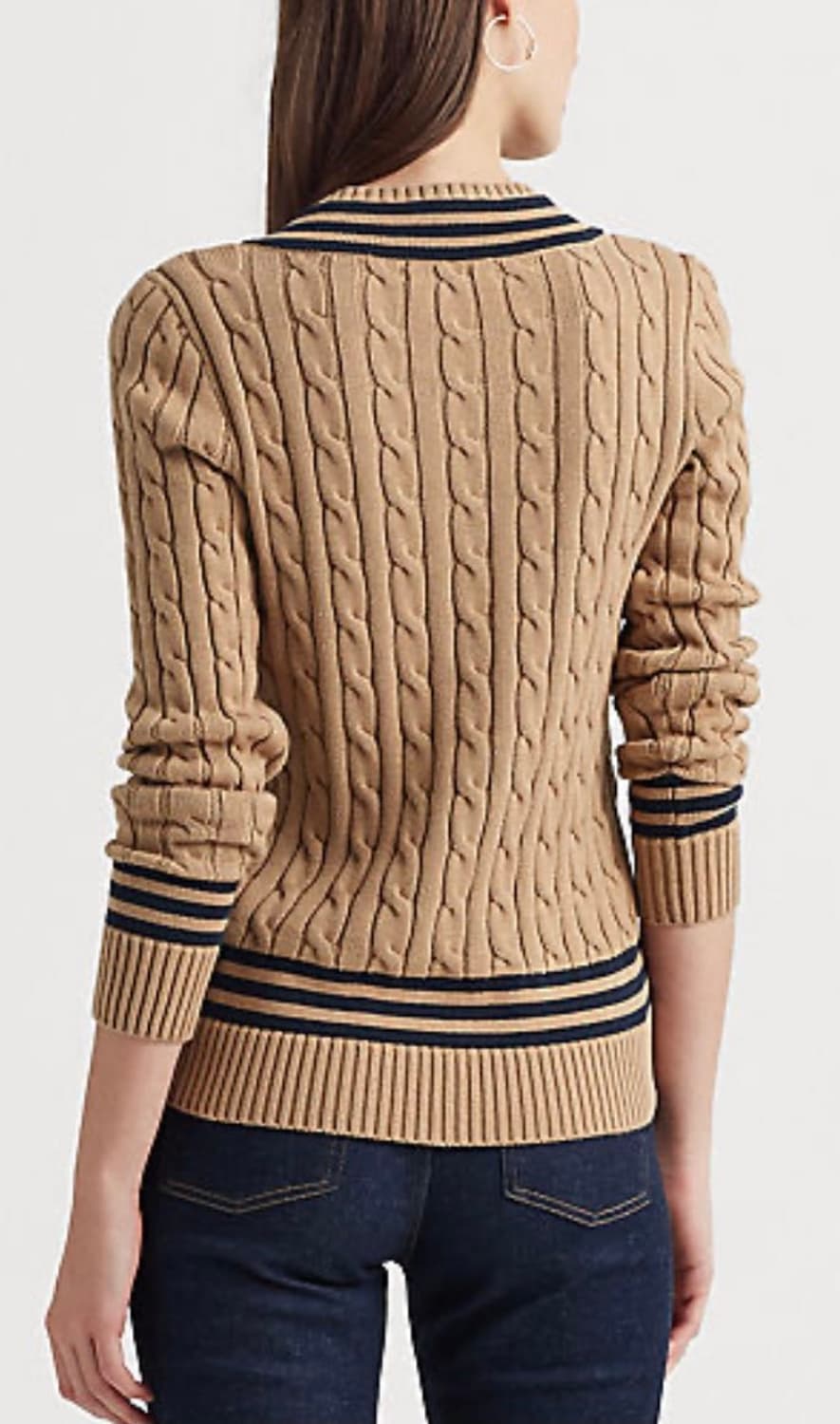 폴로 로렌 랄프로렌 브이넥 케이블 니트 브라운 상품이미지3