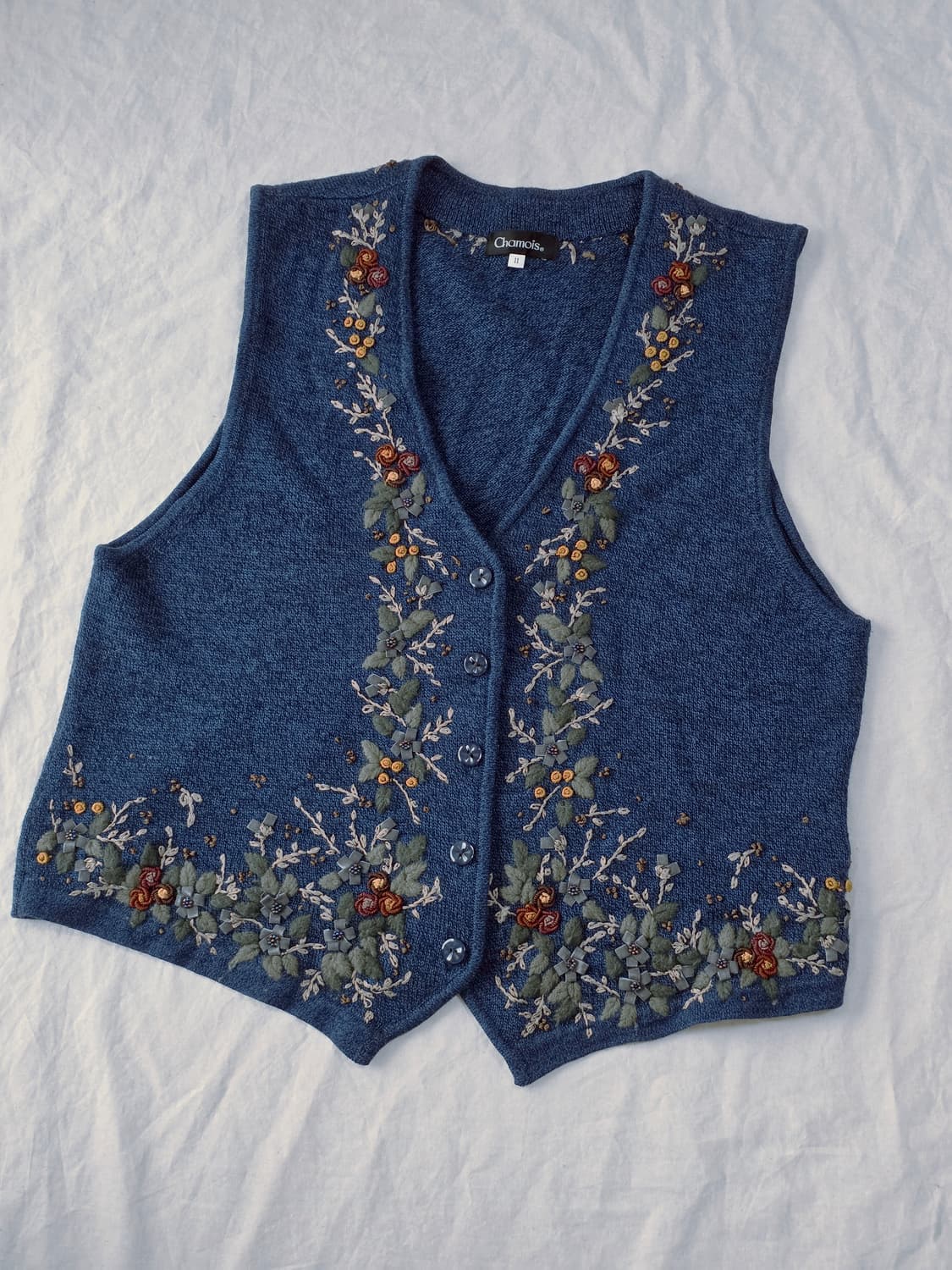 모리걸 그래니룩 자수 니트 베스트 조끼 일본빈티지 상품이미지2