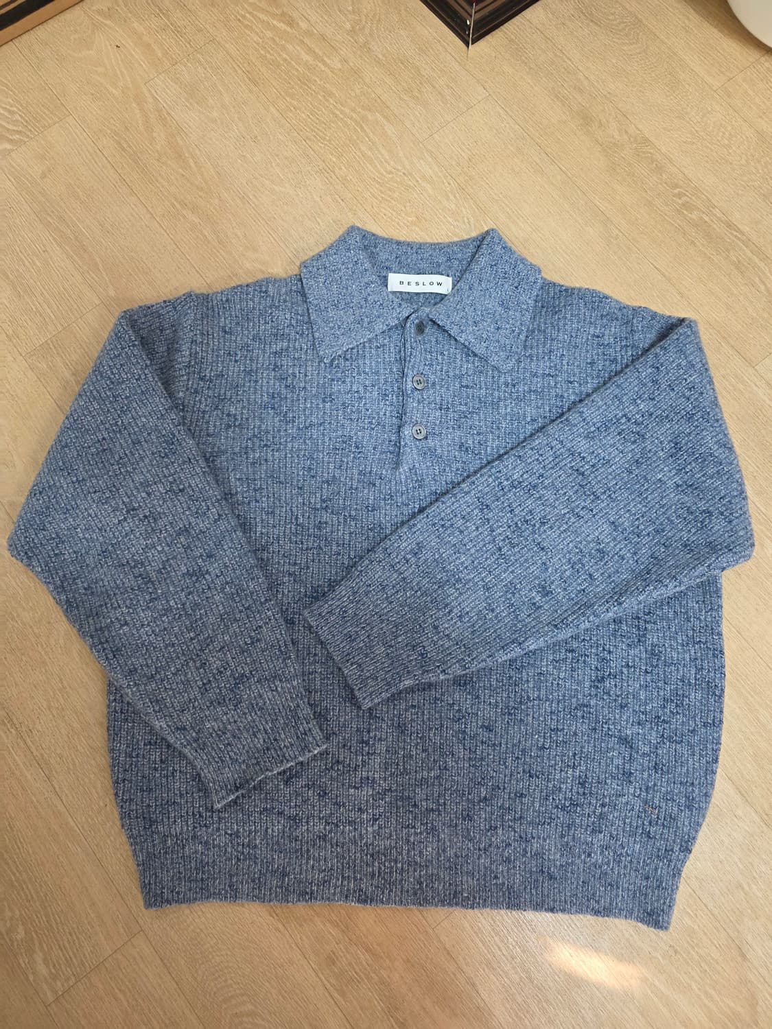 비슬로우 울 카라 니트 멜란지 블루 L 상품이미지1