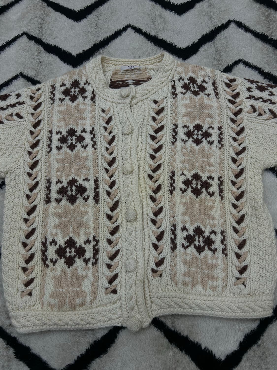 [M]CP tokyo 헤비울 케이블 자수 니트 가디건/아이보리 상품이미지2