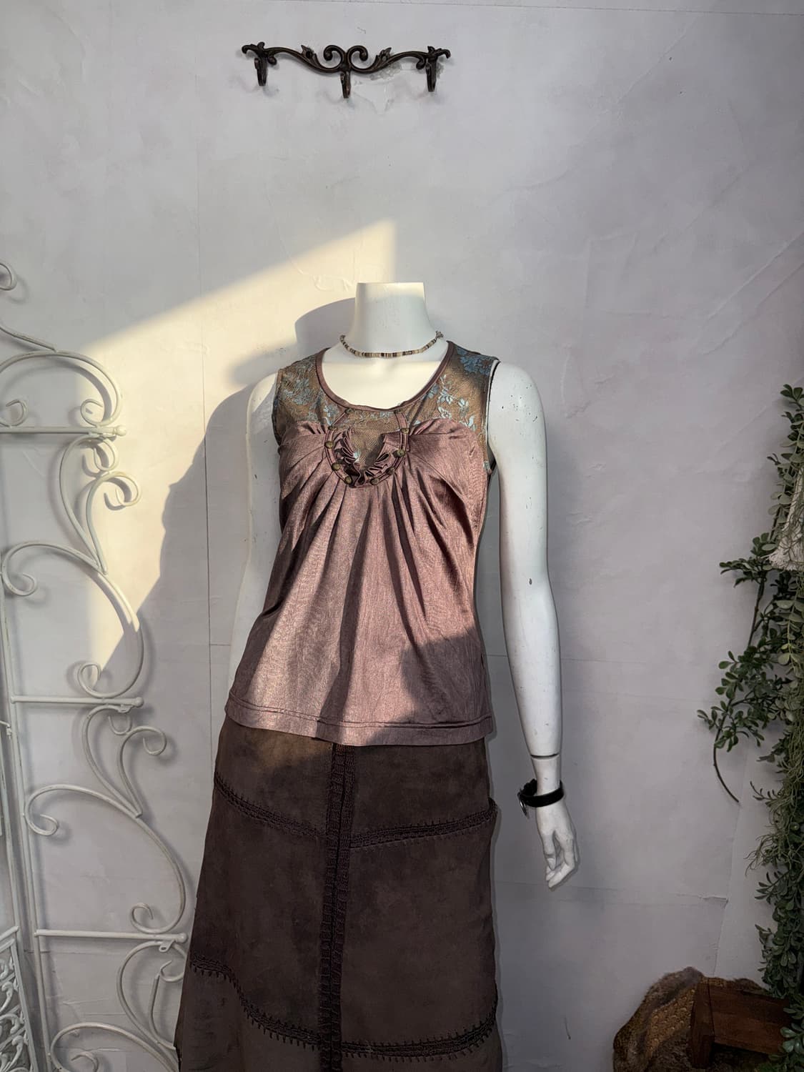 Blue brown oriental shirring sleeveless 상품이미지6
