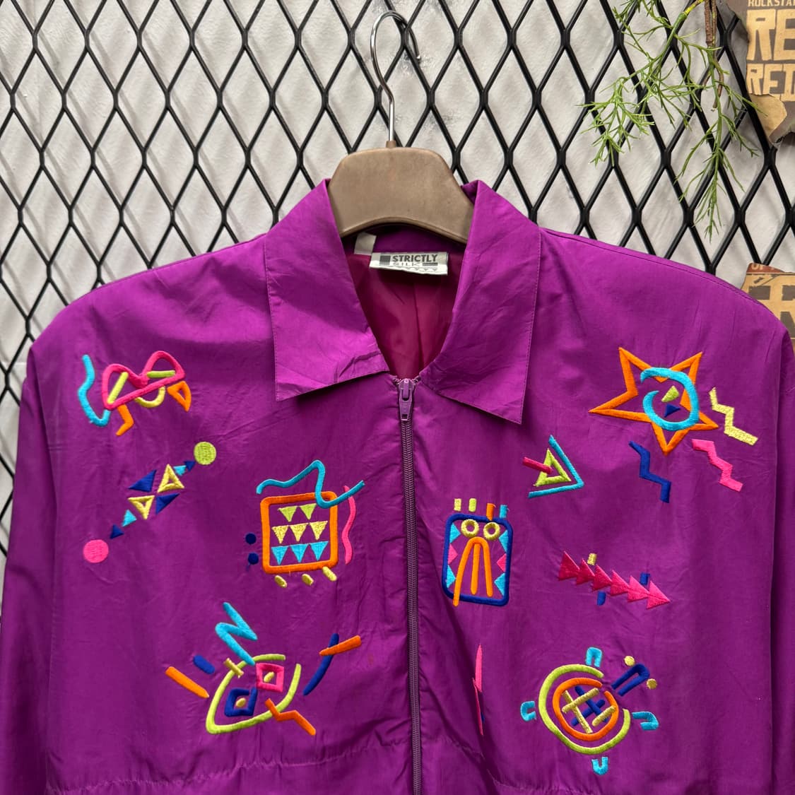 90s USA VINTAGE 올드스쿨 아노락 기하학 자수 포인트 퍼플 상품이미지3