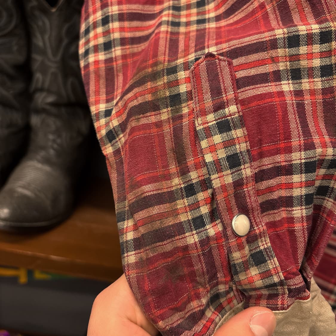 90s 랭글러 타이니 타탄체크 웨스턴 코튼 워크셔츠 N1036 상품이미지6