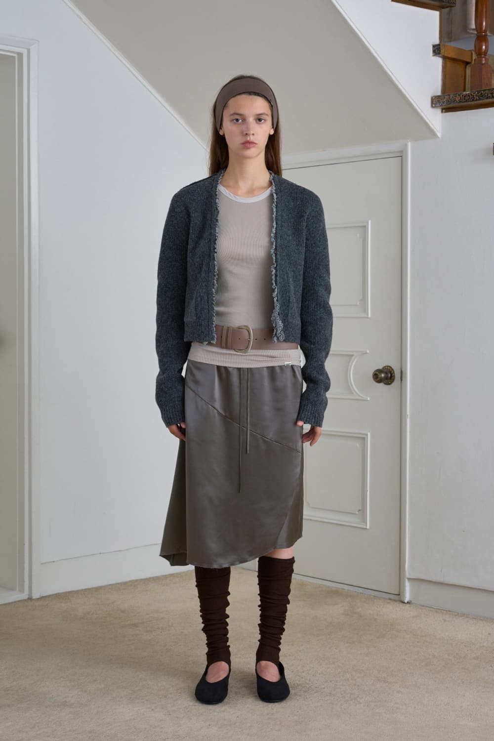 Asymmetric Satin Skirt / Charcoal 상품이미지1