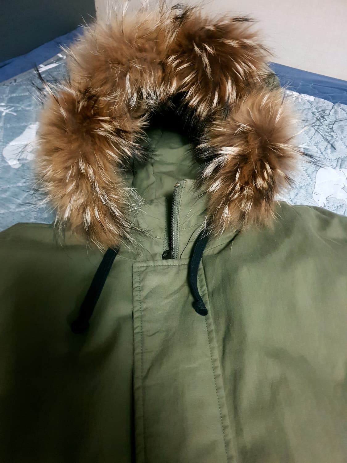 SIERO 시에로 라쿤퍼 소가죽 오리털 피쉬테일 파카 카키 (L) 상품이미지2