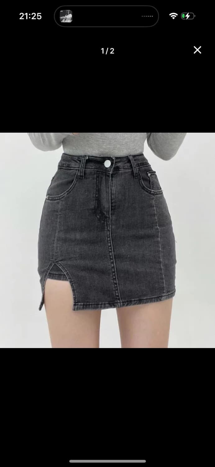 워싱 절개 H라인 데님 미니 스커트 상품이미지1