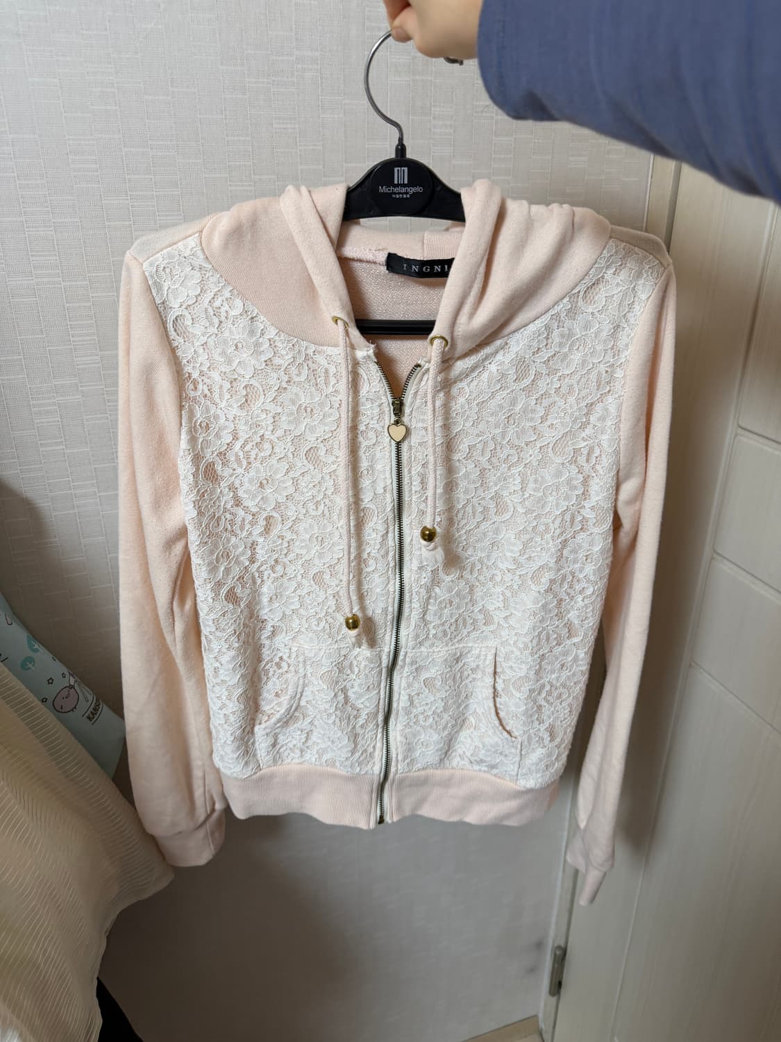 핑크 레이스 후드집업 모리걸 빈티지 러블리 하구미 상품이미지1