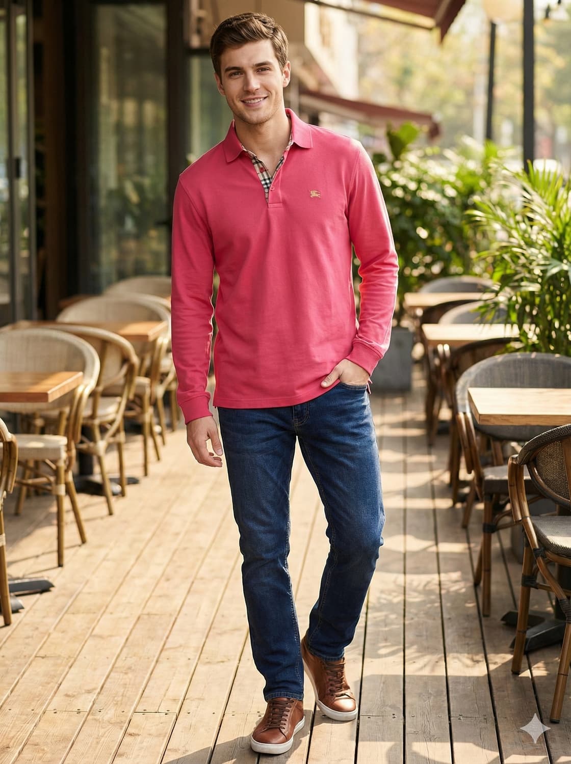 버버리 런던 핫핑크 긴팔 카라티 100정도 레플리카 상품이미지1