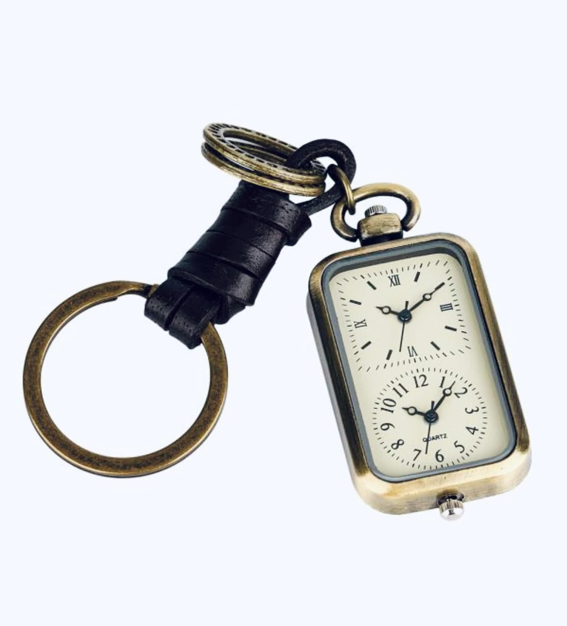 [새상품] 회중시계 듀얼 타임 존 직사각형 청동 쿼츠 키링 상품이미지1