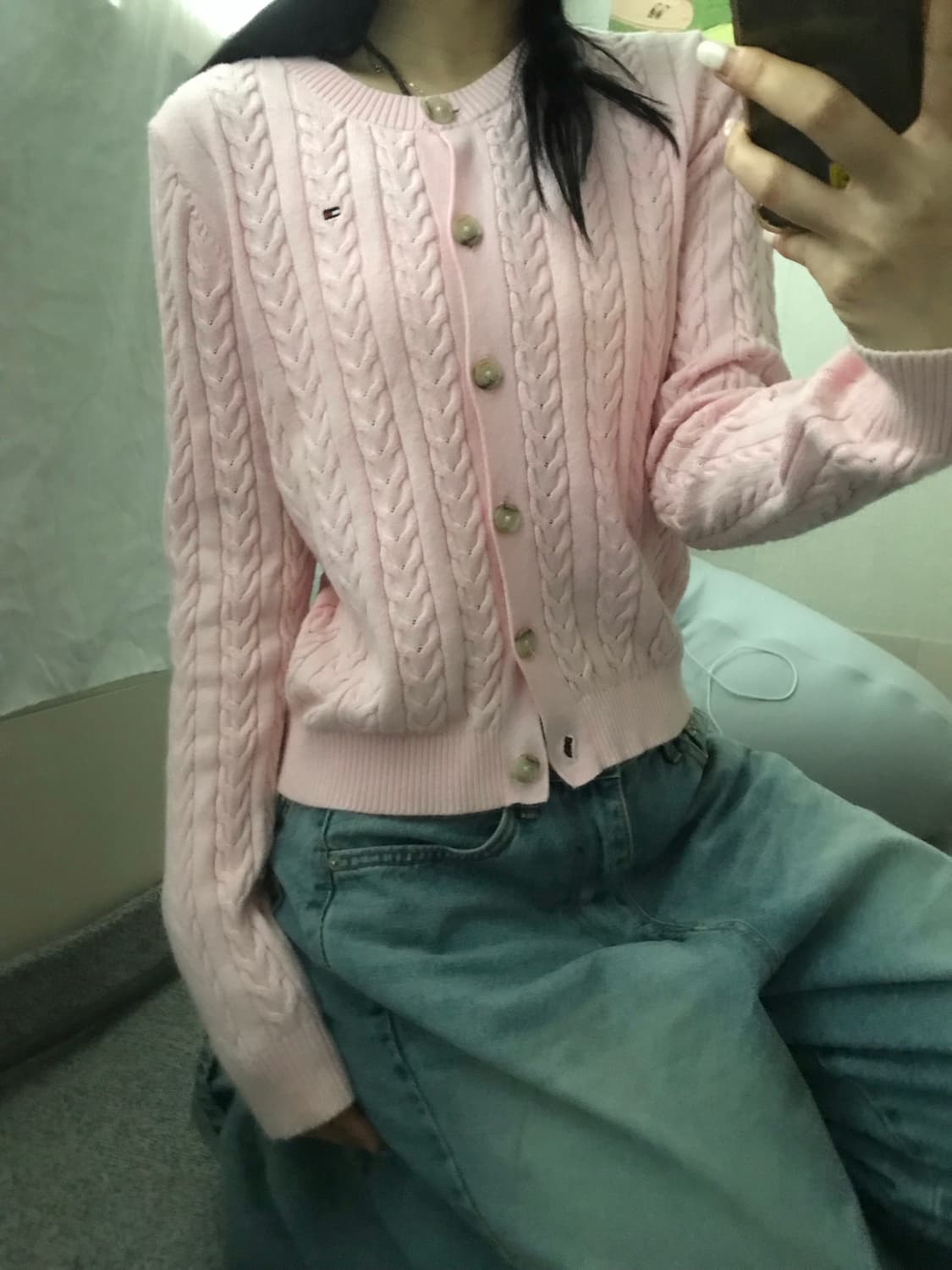 타미힐피거 연핑크 케이블 가디건 상품이미지1