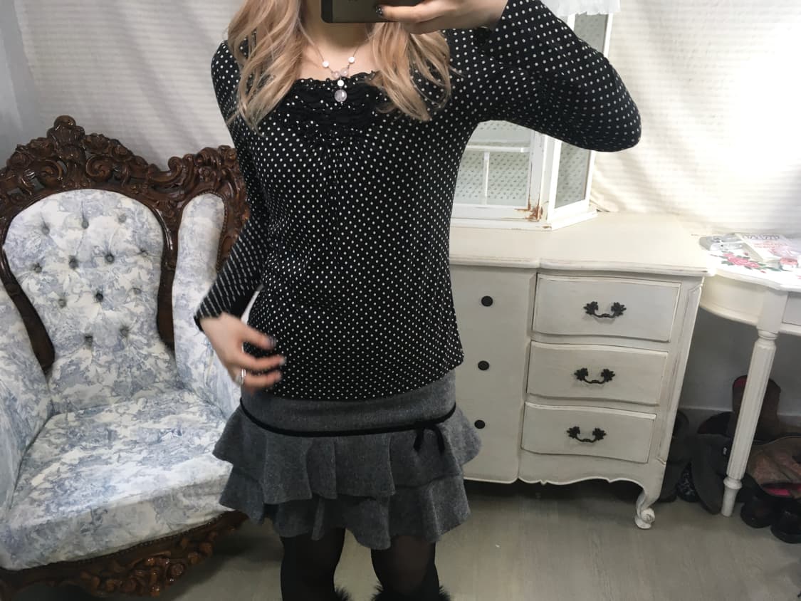  dot frill long sleeve top 상품이미지3