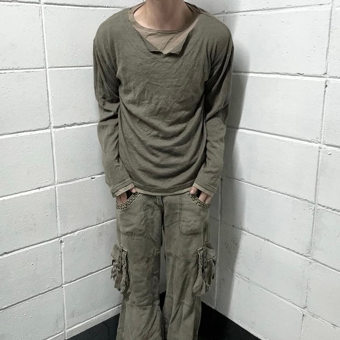 khaki layered grunge longsleeve  상품이미지2