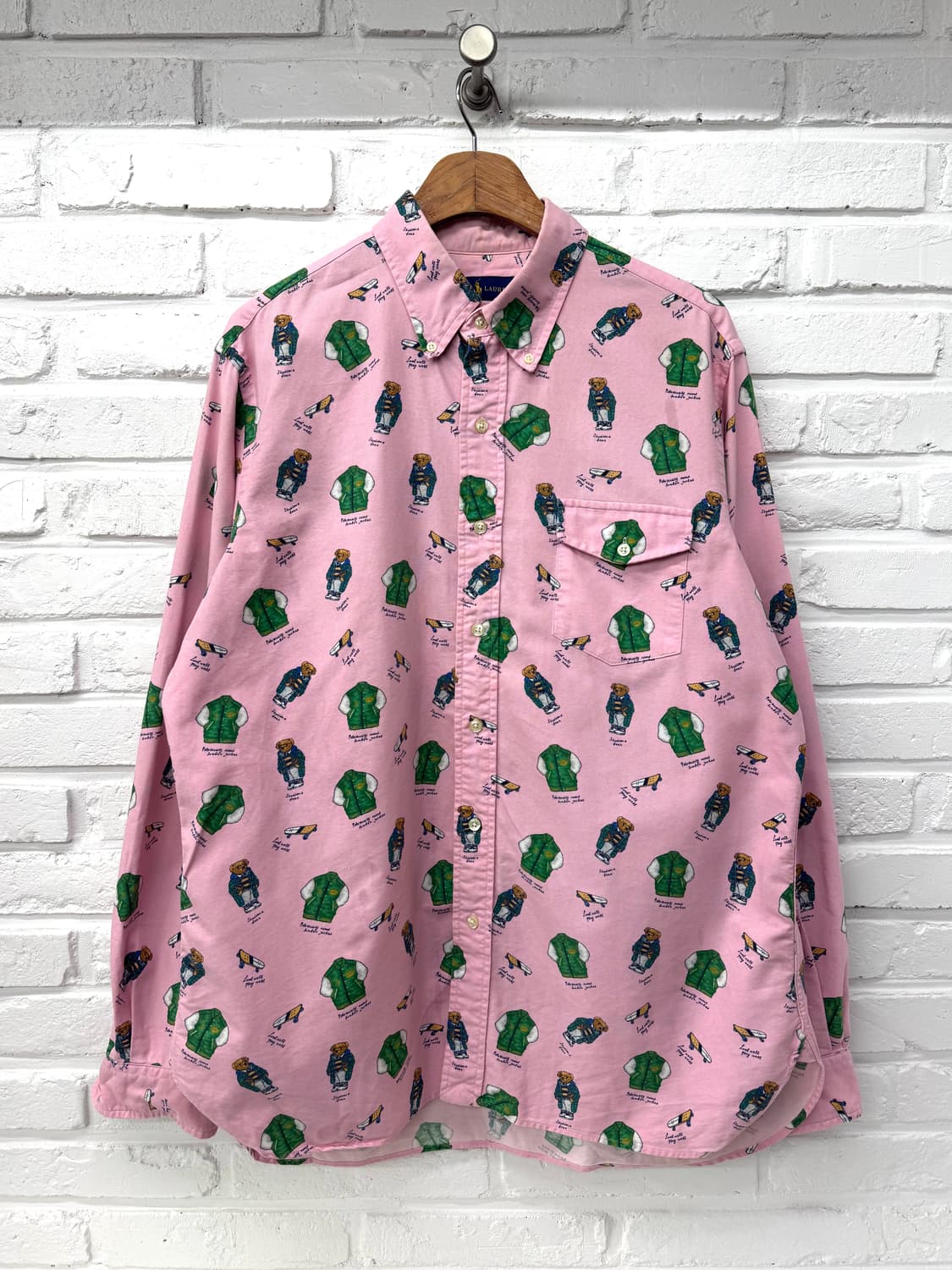 폴로 핑크 베어 패턴 셔츠 상품이미지1