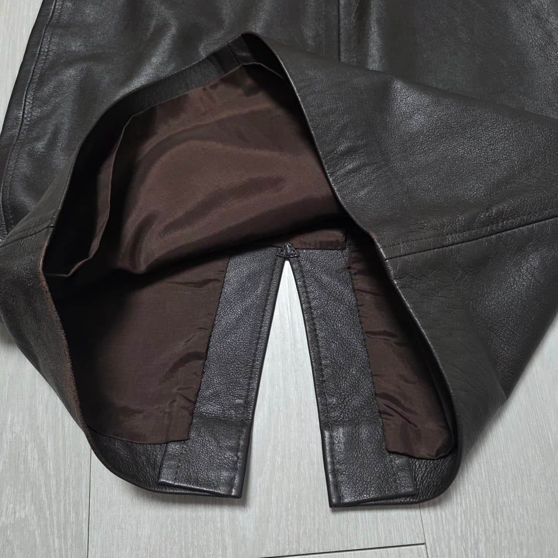 일본제 양가죽 100% 미디 스커트 진갈색 상품이미지4