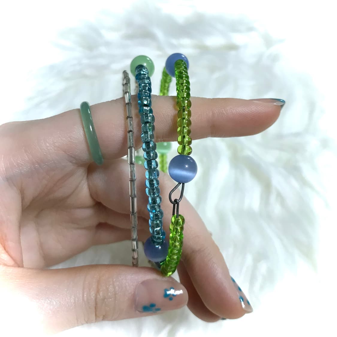 빈티지 레이어드 뱅글 팔찌 캣츠아이 비즈 원석 상품이미지4