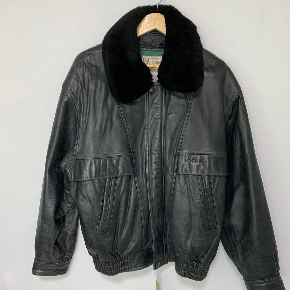 런던포그 빈티지 블랙 가죽 무스탕 자켓 에코 비건레더 남녀공용 상품이미지2