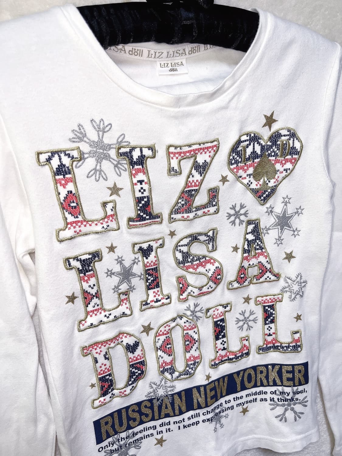 리즈리사돌 헤이세이 갸루 키치 펑크 핀터 레터링 글리터 핀터 긴팔탑 상품이미지9