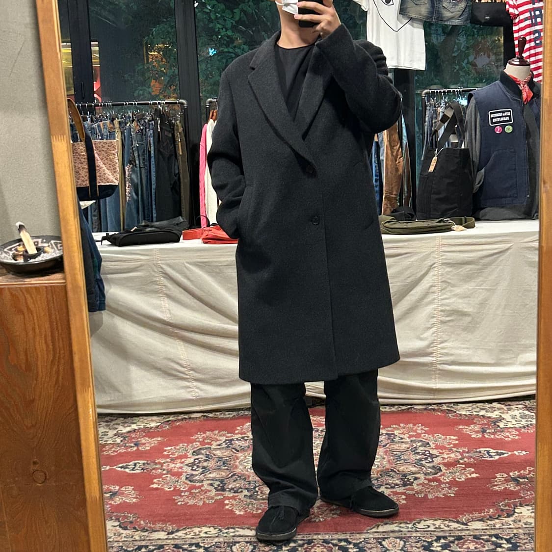 105) 지오 송지오 울 캐시미어 블렌드 블랙 롱 코트 자켓 상품이미지10