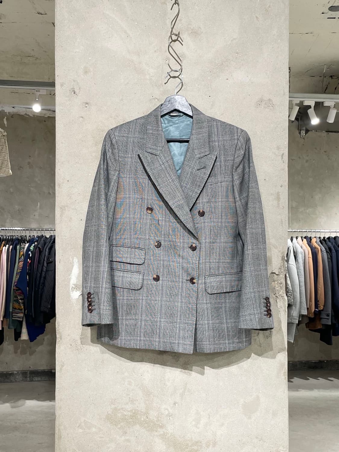 구찌 그레이 티켓 포켓 2B 더블 라나울 체크 블레이저 상품이미지1