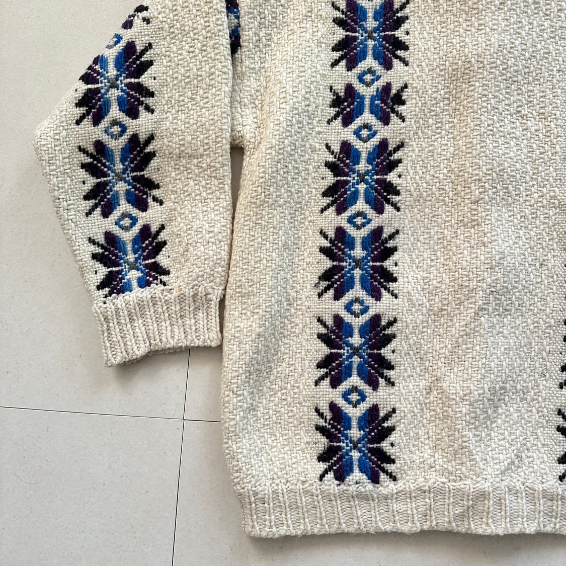 90s 에콰도르산 울 100% 빈티지 에스닉 아즈텍 가디건 코위찬  상품이미지9