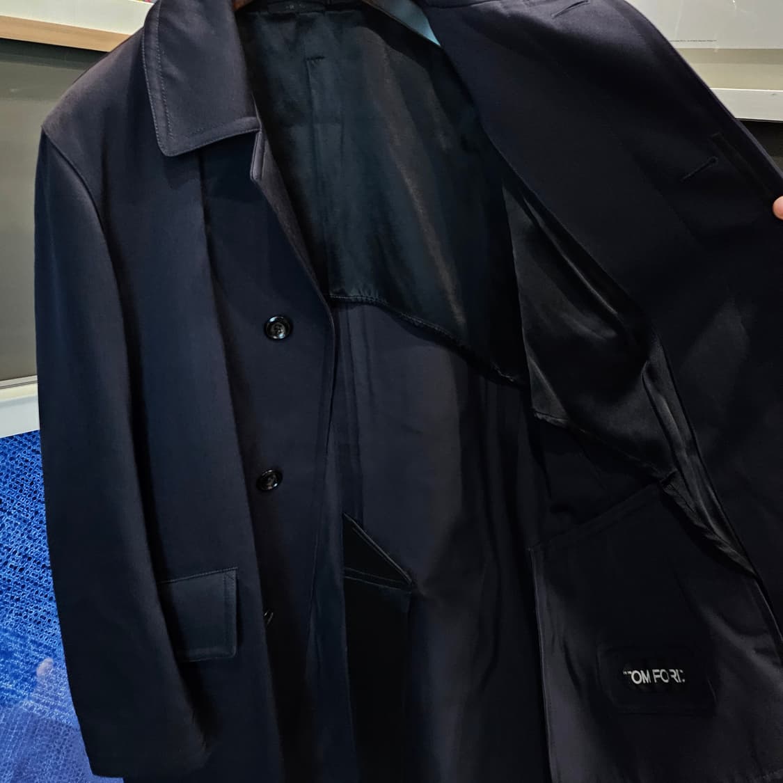 톰포드 레더트리밍 울  네이비 코트 상품이미지5