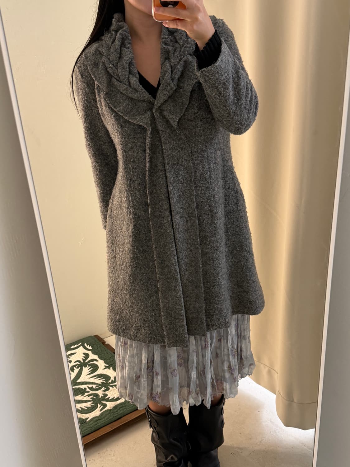 일본빈티지 러플프릴 롱 가디건코트 상품이미지4