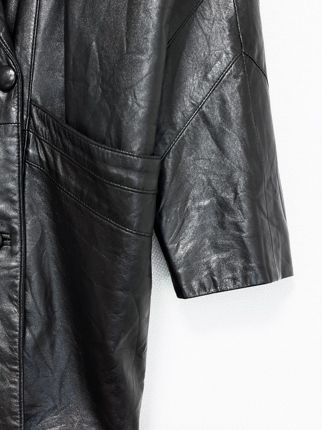 Double Button Leather Jacket - Black 상품이미지6