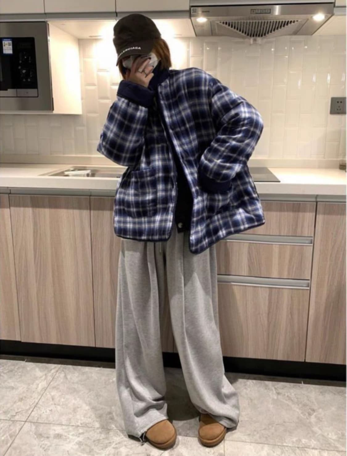 리버시블 체크 누빔 패딩 상품이미지2