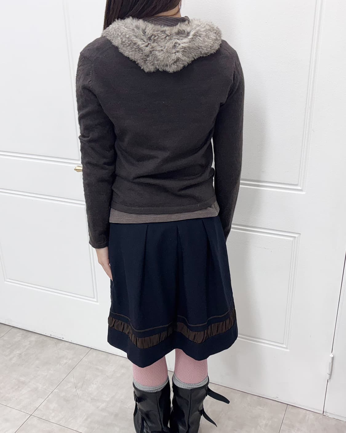 ANNE KLEIN rabbit fur collar 베이직 초코 가디건 상품이미지7