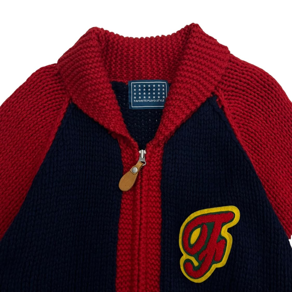 JPN VINTAGE 플레보 레드배색 헤비울 네이비 니트 집업 M 상품이미지5