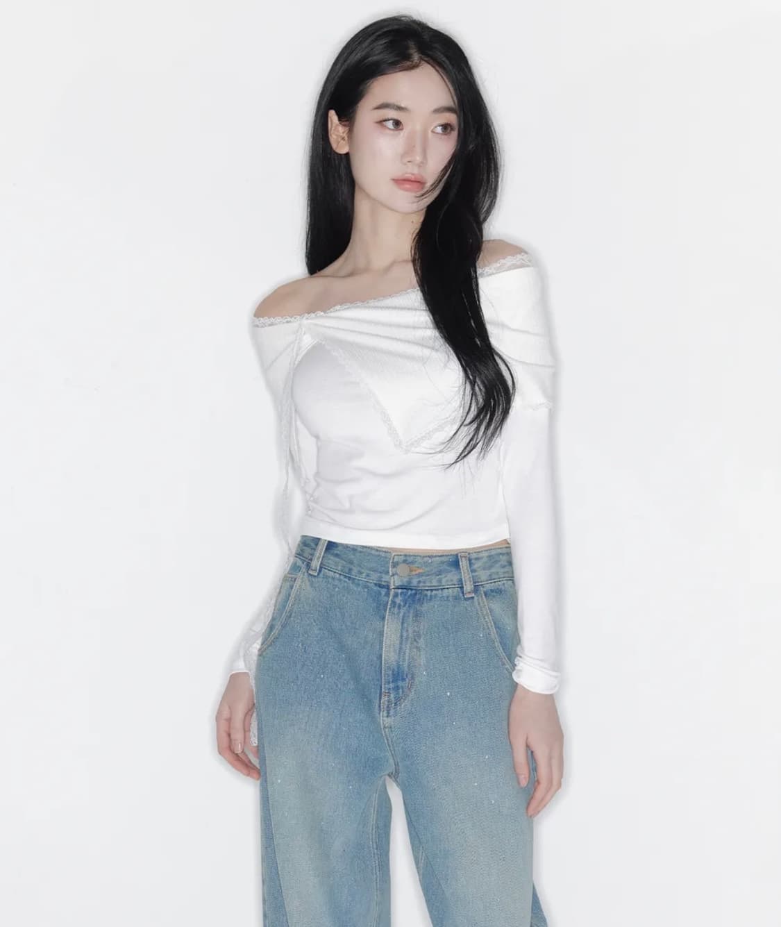 더티스 STELLA LACE OFF SHOULDER TOP 화이트 상품이미지1