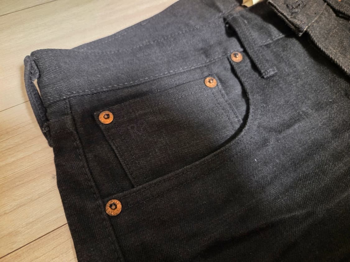 RRL 슬림핏 블랙 온 블랙 셀비지 진  33/32 상품이미지4