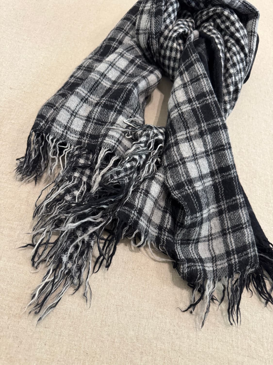 요지야마모토 레이어드 울 체크 머플러 상품이미지4