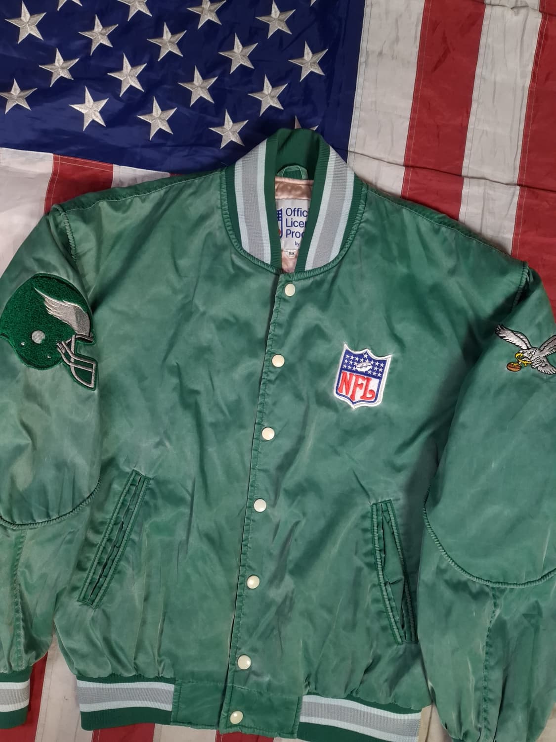 80's 빈티지 NFL 필라델피아 이글스 사틴 바시티자켓 상품이미지4