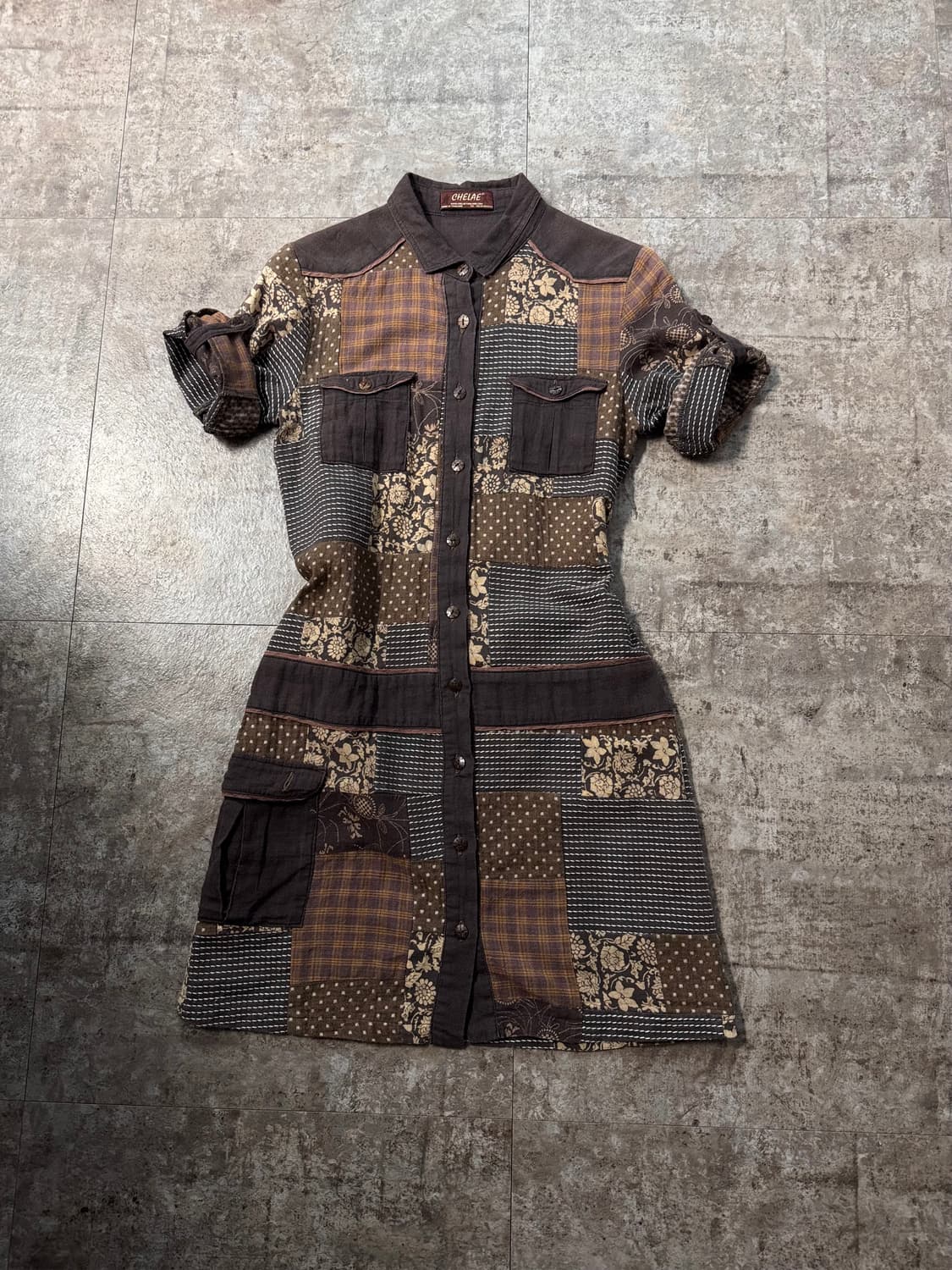 패치 워크 셔츠 드레스 상품이미지4