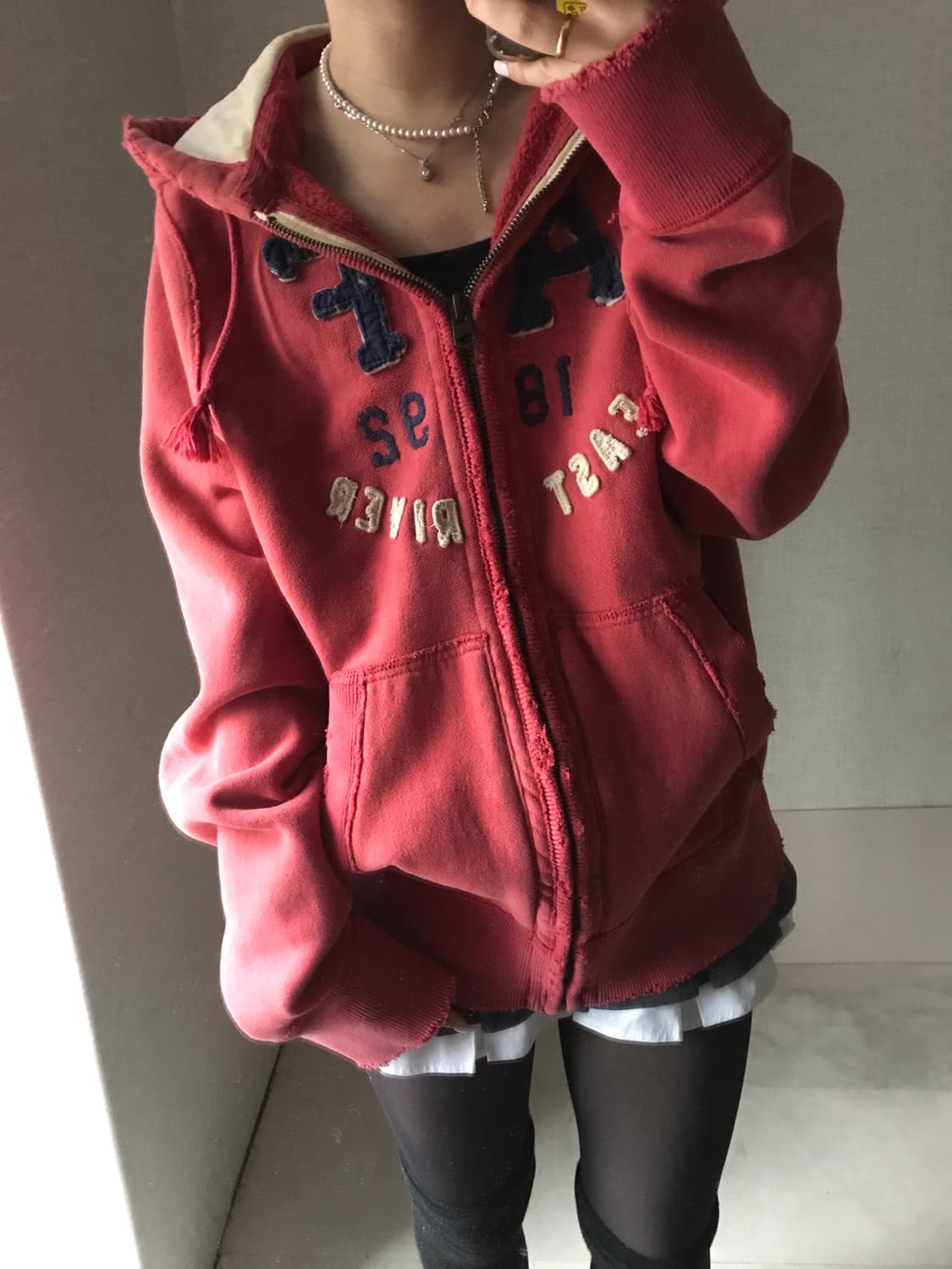 아베크롬비 레드 오버핏 후드집업 상품이미지5