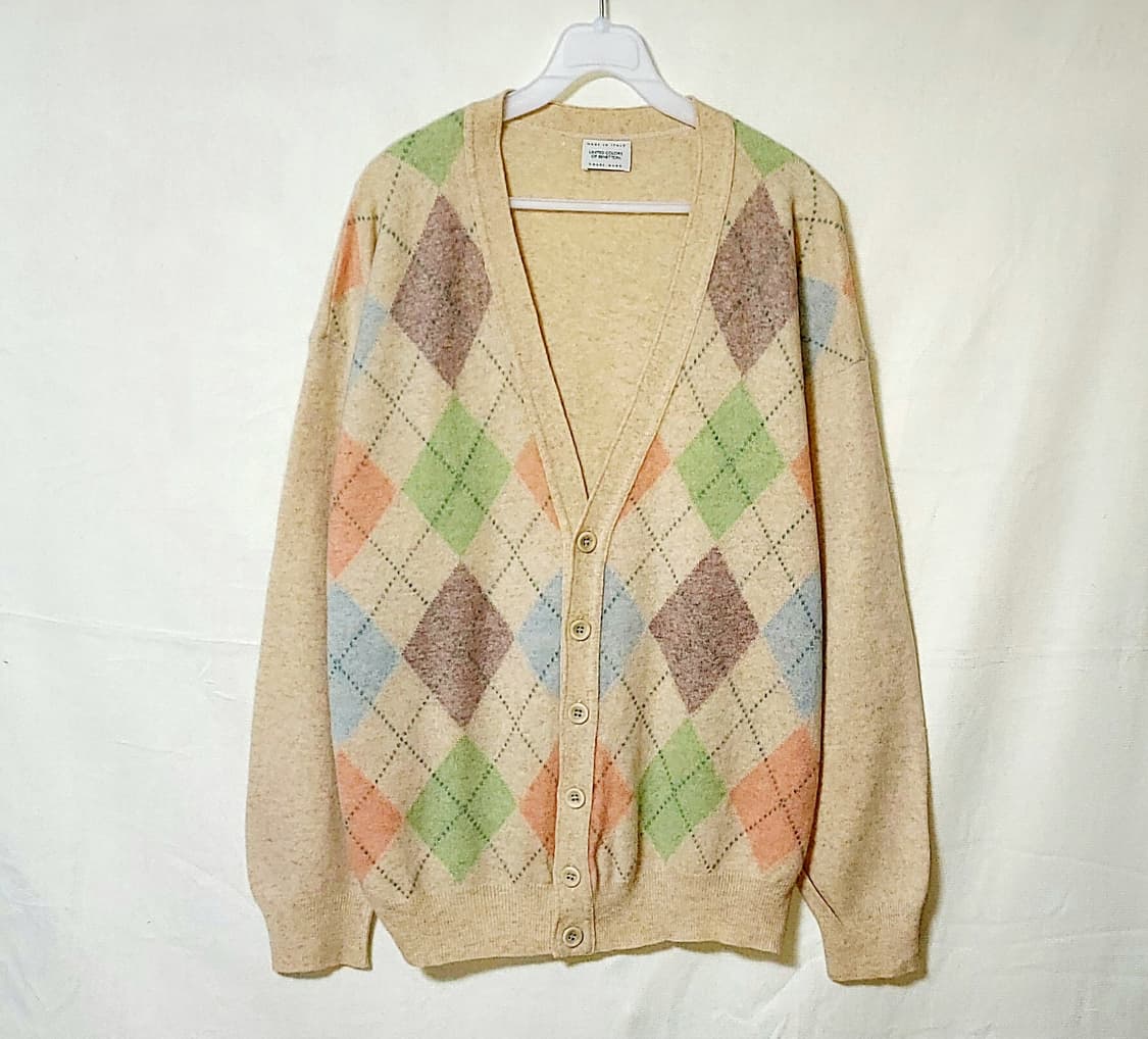 베네통 아가일 울니트 가디건 M(95) 상품이미지3