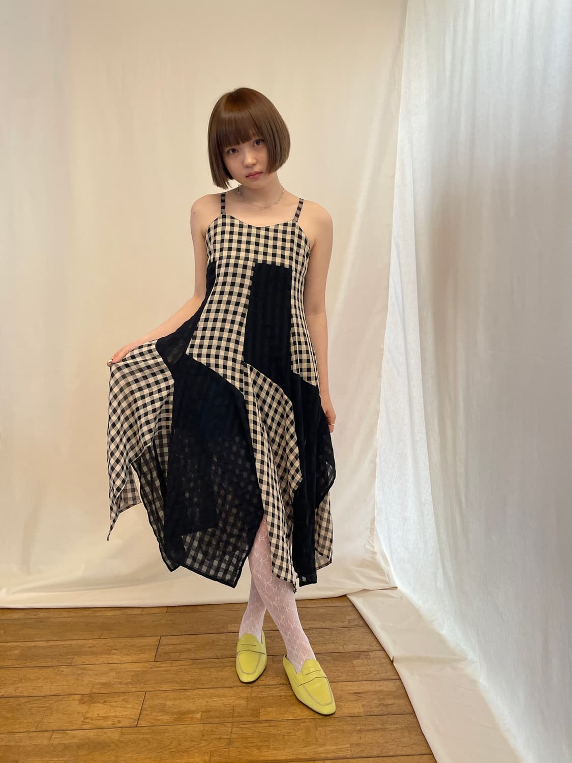 check unbalance dress 상품이미지5