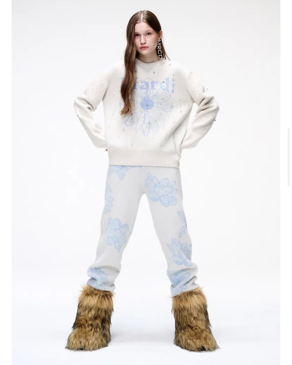 마르디메크르디 캐시미어 자가드 니트팬츠 아이보리 스카이 드라이O 상품이미지5