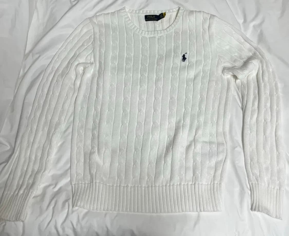 택포) 폴로 랄프로렌 여성용 라운드넥 니트 화이트 M사이즈 상품이미지1